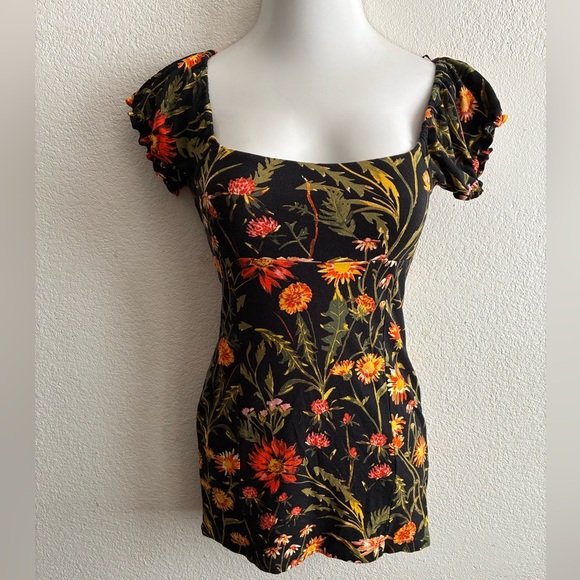 Urban Outfitters Black Tropical Floral Body-con Mini Dress S - Picture 4 of 13